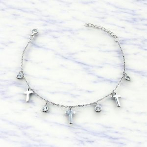 Pulseira Cruz e Ponto de Luz 18 cm – Fé e Elegância em Harmonia